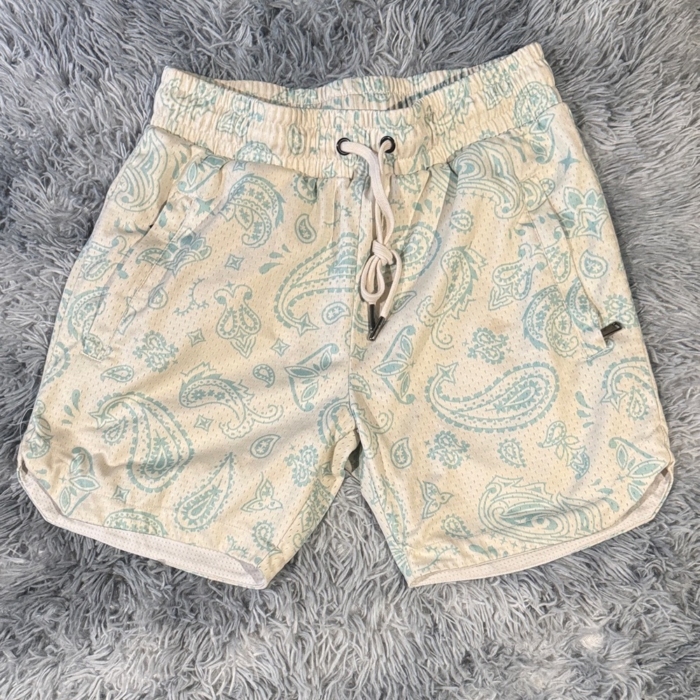 Men's Paisley Athletic Shorts - Cream and Green
